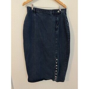 Baccini Skirt Denim Midi Dark Blue Vintage 90s Y2K Boho Snaps Size 18 Pockets